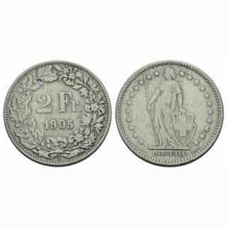 Schweiz 2 Franken  1905 B Stehende Helvetia
