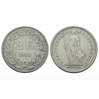 Schweiz 2 Franken  1910 B Stehende Helvetia