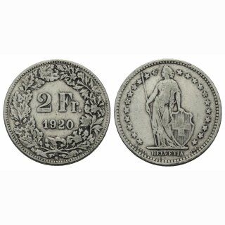 Schweiz 2 Franken  1920 B Stehende Helvetia