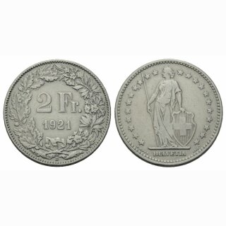Schweiz 2 Franken  1921 B Stehende Helvetia